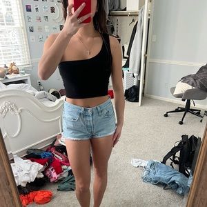 One shoulder ribbed material crop top, stretchy size Small